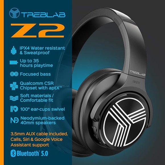 TREBLAB Z2 Wireless HD Headphones Bluetooth Active Noise Canceling - Picture 6 of 6